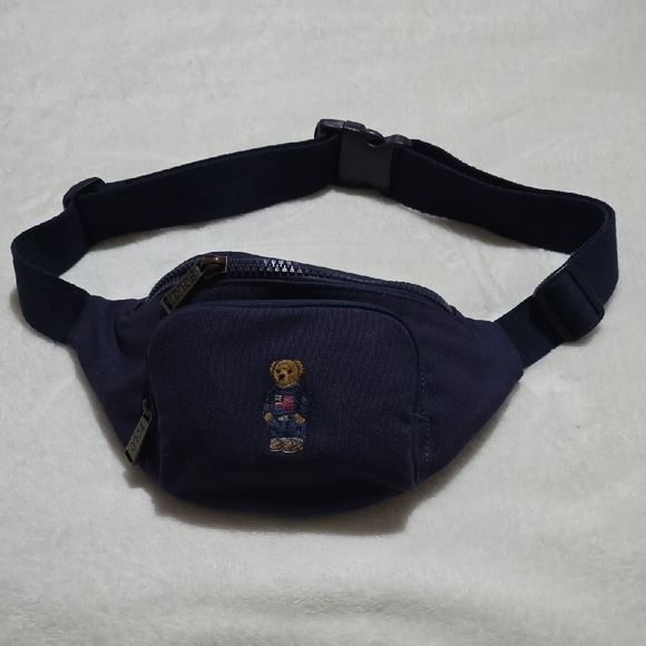 Navy Blue Teddy Bear Embroidered Men's Waist Bag